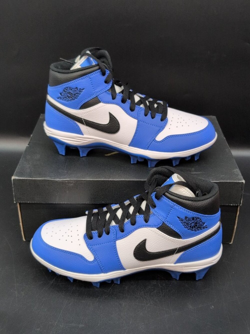 Nike Air Jordan 1 Mid TD Men's Football Cleat Shoes US 8.5 White Black Royal